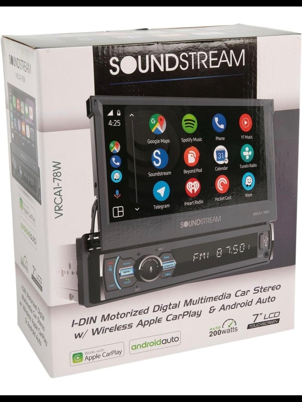 VRC-A1-78W Black 1-DIN Motorized Digital Multimedia Car Stereo w/ 7" LCD - Picture 1 of 9